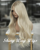 Celebrity White Blonde Natural Wavy Human Hair Lace Wig (Code: HH1381)