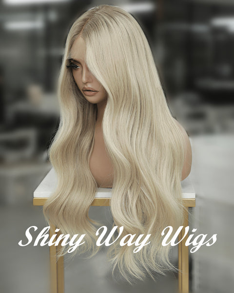 Celebrity White Blonde Natural Wavy Human Hair Lace Wig (Code: HH1381)