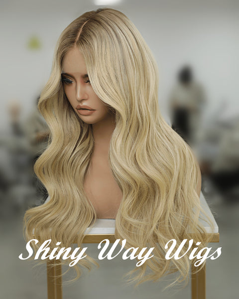 Celebrity Honey Blonde Natural Wavy Human Hair Lace Wig (Code: HH1328)