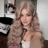 Glueless small lace front wig in dusty rose blonde colour