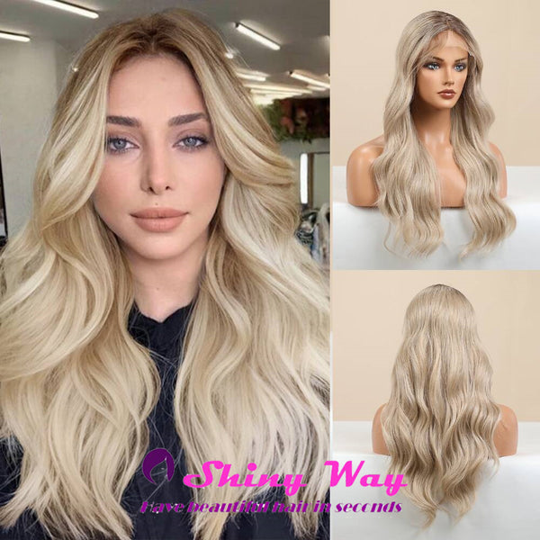 Honey Blonde Long Curly Lace Front Wig - Shiny Way Wigs Sydney NSW