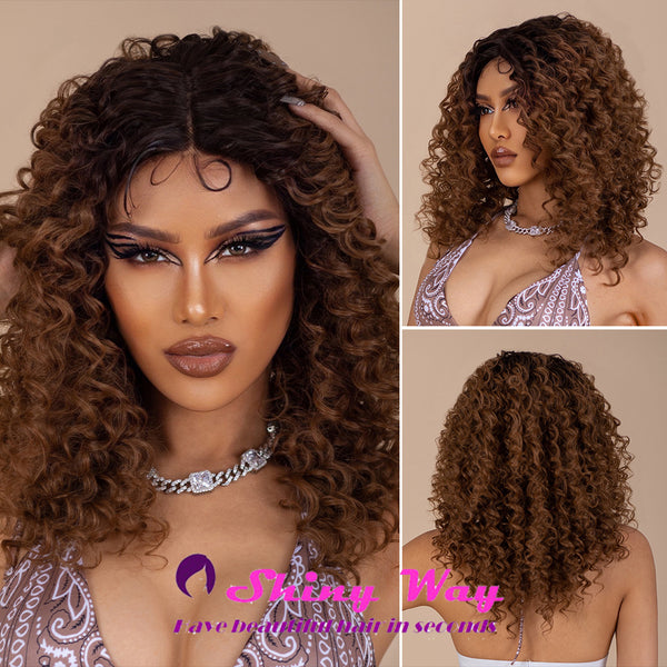 Natural Brown Kinky Curly Lace Front Wig - Shiny Way Wigs Sydney NSW