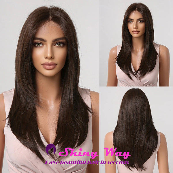Natural Brown Long Straight Lace Front Wig - Shiny Way Wigs Adelaide 