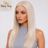 Ready to wear premium platinum blonde lace front wig by Shiny Way Wigs
