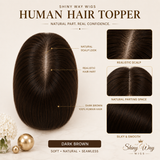 Dark Brown Human Hair Topper top view natural part