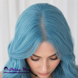 Heat resistant long blue wavy wig SWL 425