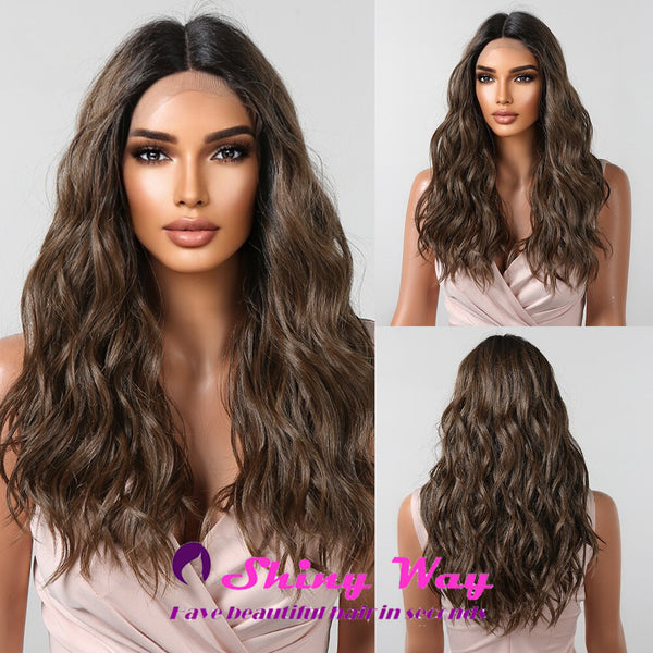Natural Brown Long Curly Lace Front Wig - Shiny Way Wigs Adelaide SA