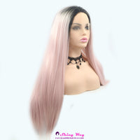 Dark roots light pink long wavy Lace Front Wig - Shiny Way Adelaide SA