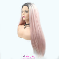 Dark roots light pink long wavy Lace Front Wig - Shiny Way Adelaide SA