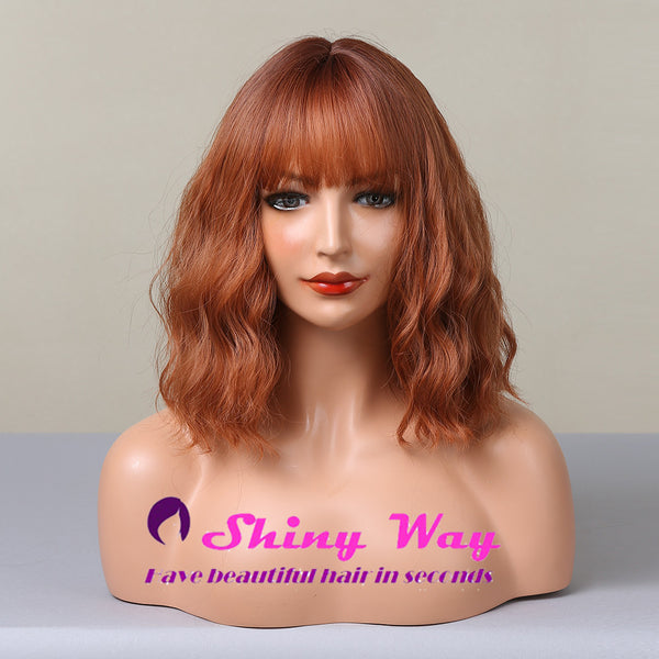 Dark roots red orange short curly wig by Shiny Way Wigs Melbourne VIC