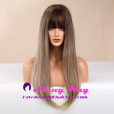 Dark roots ash grey long straight wig by Shiny Way Wigs Sydney NSW