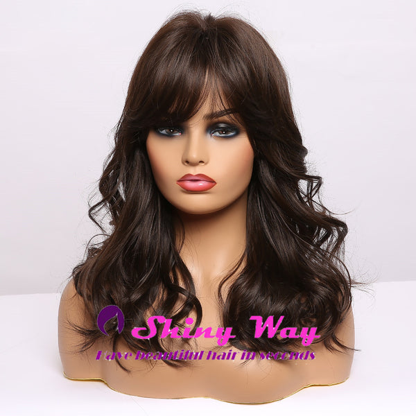 Super natural dark brown long curly wig by Shiny Way Wigs Adelaide SA
