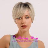 Platinum blonde dark roots short bob wig by Shiny Way Wigs Sydney NSW