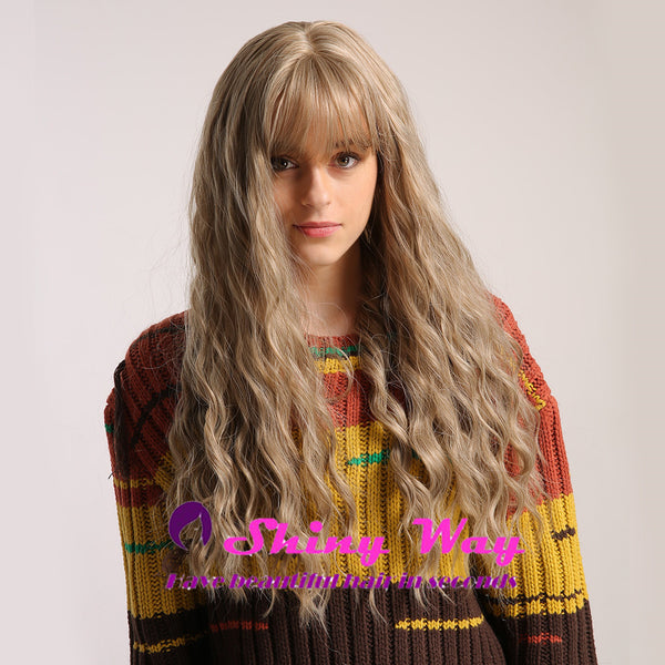 Super natural light ash brown long curly wig by Shiny Way Wigs Sydney
