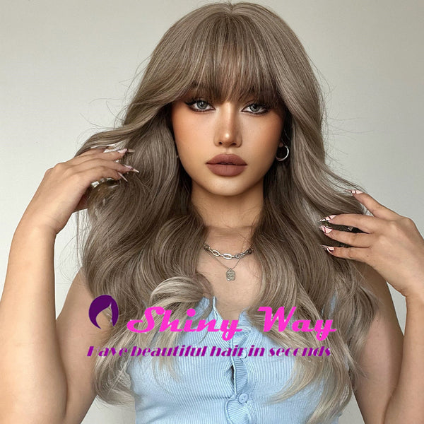 Natural ash colour long curly wig by Shiny Way Wigs Melbourne VIC