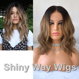 Omber Color Medium Wavy Brazilian Virgin Human Hair Lace Wig by Shiny Way Wigs Sydney NSW