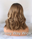 Omber Color Medium Wavy Brazilian Virgin Human Hair Lace Wig by Shiny Way Wigs Sydney