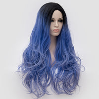 Dark roots dark blue long curly wig by Shiny Way Wigs Brisbane QLD