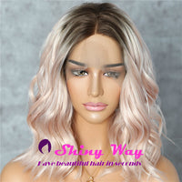 New Dark Roots Baby Pink Short Curly Lace Wig - Shiny Way Wigs Sydney