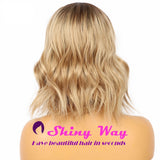 Dark Roots Wheat Blonde Short Curly Lace Wig - Shiny Way Wigs Sydney