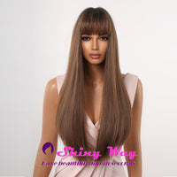 Full fringe dark roots light brown long wig Shiny Way Wigs Brisbane