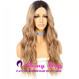 New Dark Roots Wheat Blonde Long Curly Lace Wig - Shiny Way Wigs Perth