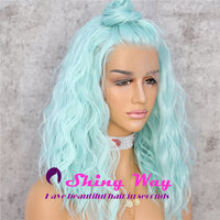 New Aqua Blue Short Curly Lace Wig - Shiny Way Wigs Melbourne VIC