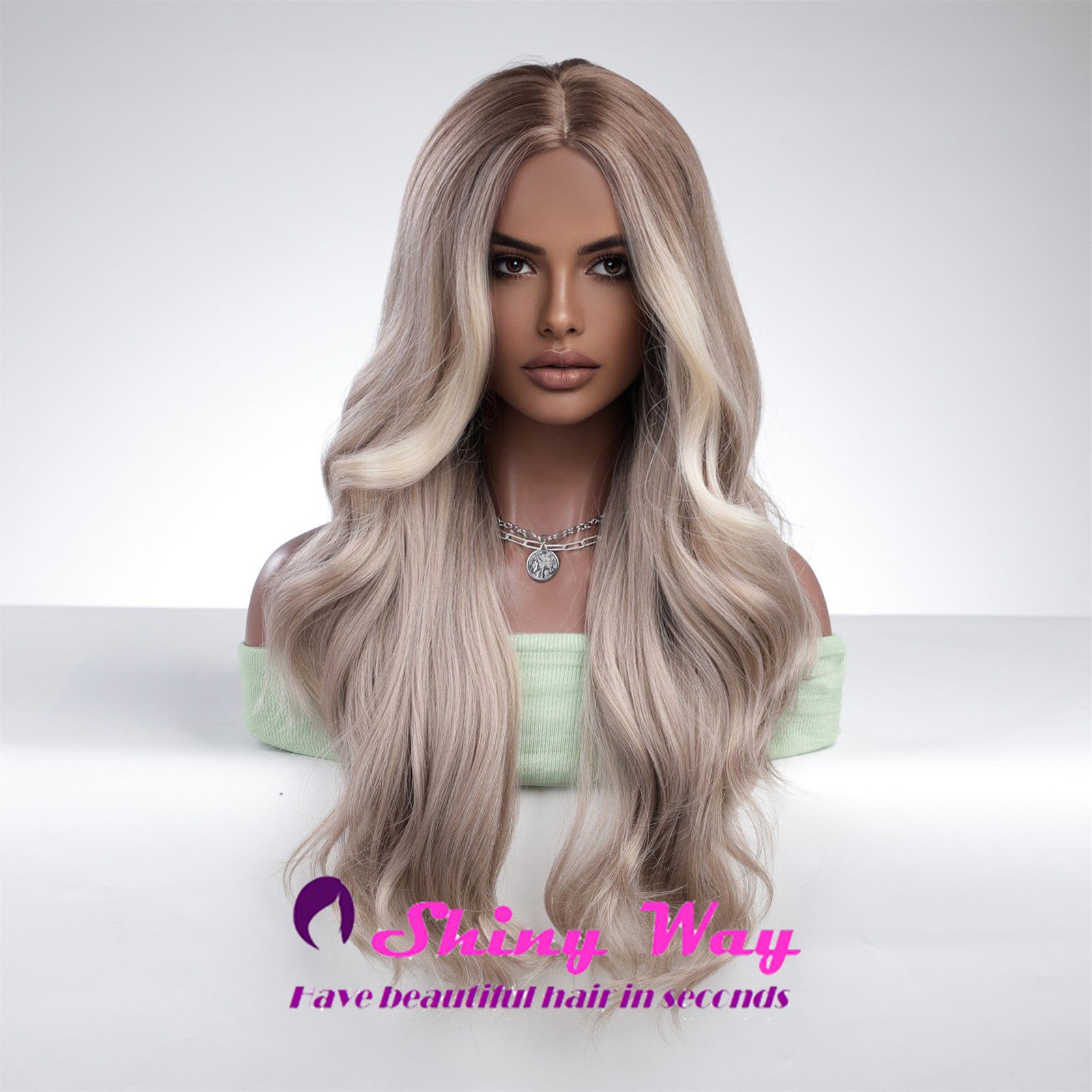 Silver blonde long wavy wig by Shiny Way Wigs Perth WA