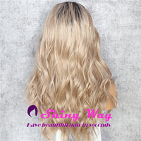 New Dark Roots Honey Blonde Long Curly Lace Wig - Shiny Way Wigs Perth