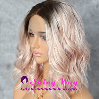 New Dark Roots Baby Pink Short Curly Lace Wig - Shiny Way Wigs Sydney