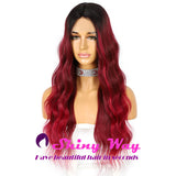 New Dark Roots Dark Red Long Curly Lace Wig - Shiny Way Wigs Adelaide