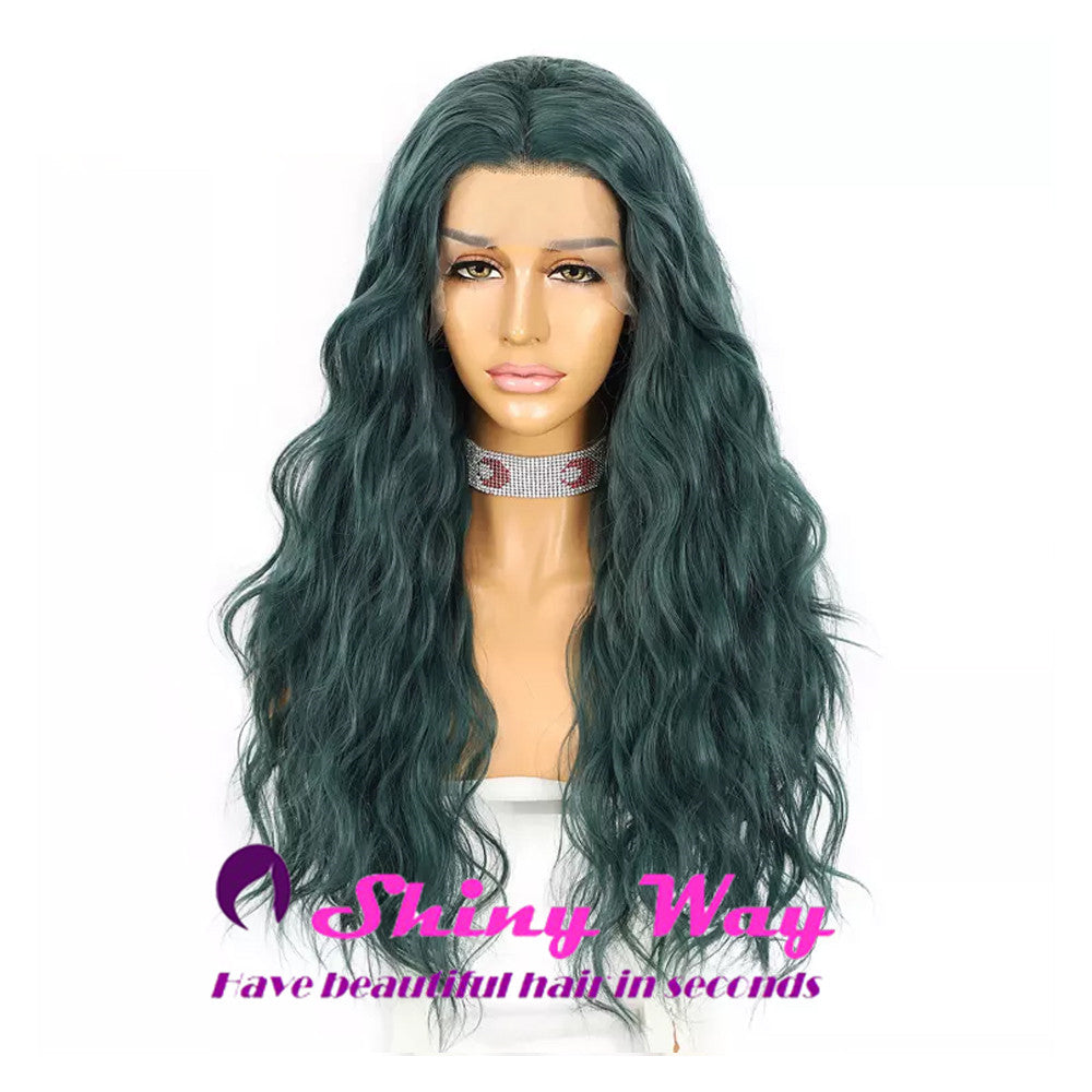 New Black Green Long Curly Lace Wig Shiny Way Wigs Brisbane QLD