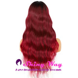 New Dark Roots Dark Red Long Curly Lace Wig - Shiny Way Wigs Adelaide