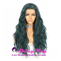 New Black Green Long Curly Lace Wig - Shiny Way Wigs Brisbane QLD