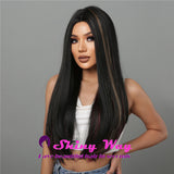 Best selling off black long wig with highlights Shiny Way Wigs Sydney