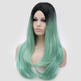Dark roots light green long curly wig by Shiny Way Wigs Brisbane QLD