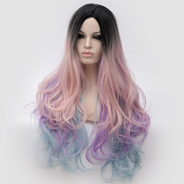 Dark roots multi colour long costume wig by Shiny Way Wigs Sydney NSW