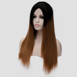 Dark roots natural brown long straight wig by Shiny Way Wigs Melbourne