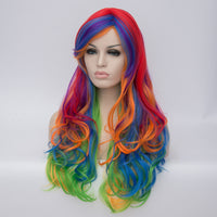 Rainbow colour long curly wig by Shiny Way Wigs Brisbane QLD