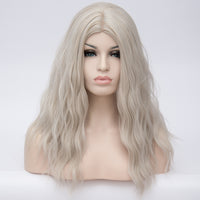 Silver grey long curly wig middle part at Shiny Way Wigs Brisbane QLD