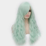 Mint color long curly wig with side fringe by Shiny Way Wigs Brisbane