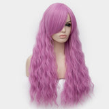 Warm pink long curly wig with side fringe by Shiny Way Wigs Melbourne 