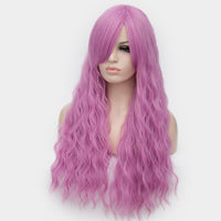 Warm pink long curly wig with side fringe by Shiny Way Wigs Melbourne 