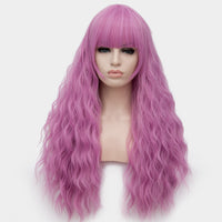 Warm pink long curly wig with full fringe by Shiny Way Wigs Adelaide 