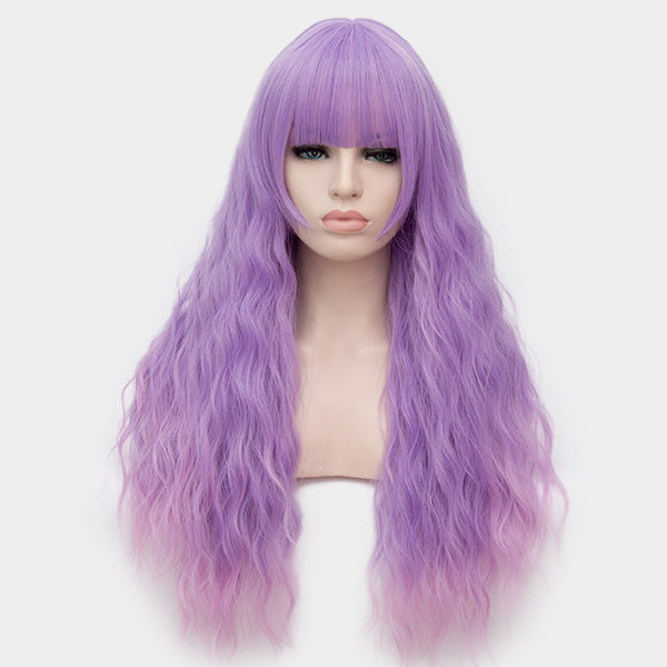 Fade purple long curly wig with full fringe by Shiny Way Wigs Sydney