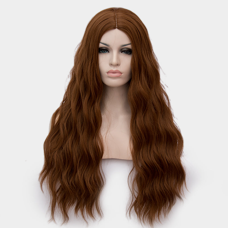 Natural brown long curly wig no fringe by Shiny Way Wigs Sydney NSW