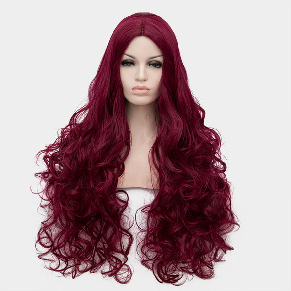 Wine red middle part long curly wig by at Shiny Way Wigs Adelaide SA