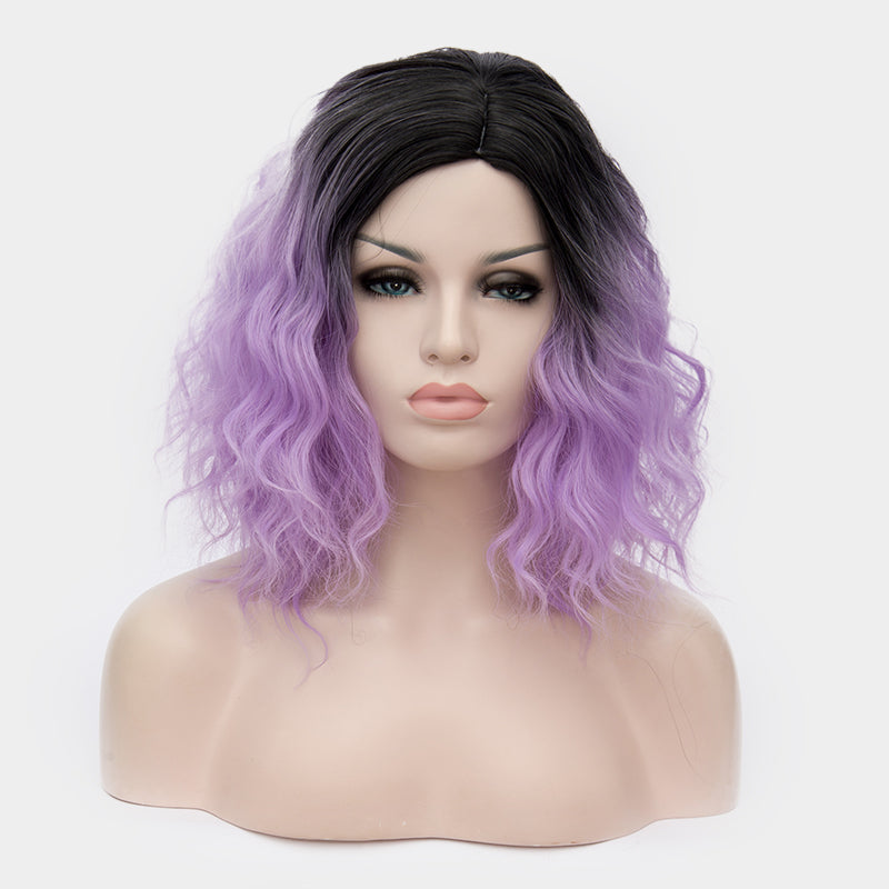 Dark roots short purple curly costume wig by Shiny Way Wigs Gold Coast