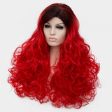 Dark roots long curly bright red wig by Shiny Way Wigs Brisbane QLD