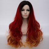 Dark roots long curly multi red colour wig by Shiny Way Wigs Melbourne